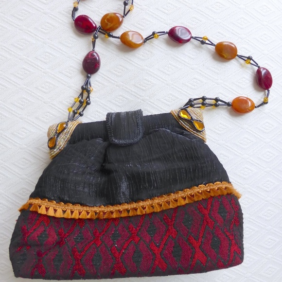 NEW MARY FRANCES FRINGE AMBER BEADED EVENING BAG - Picture 4 of 4